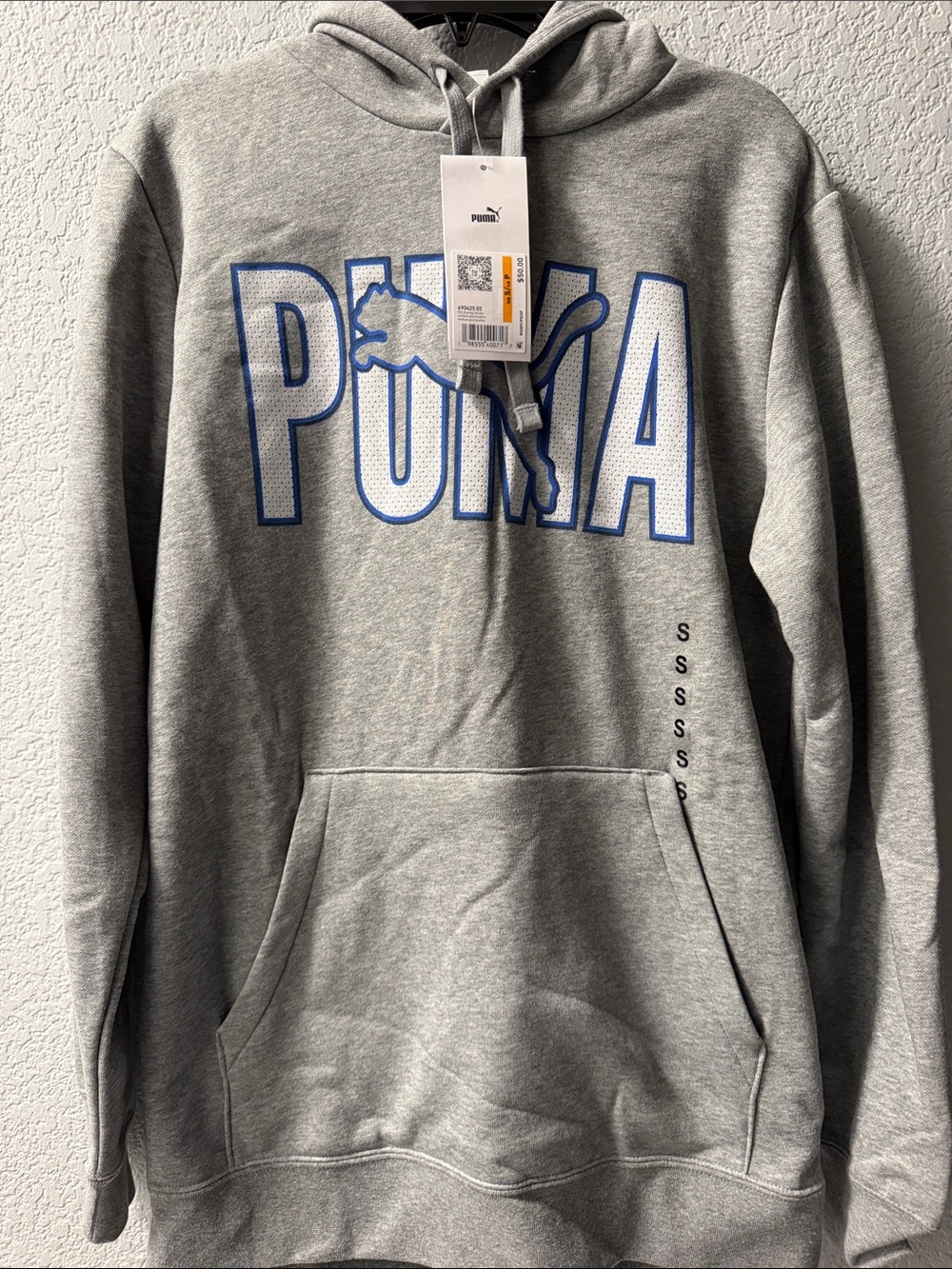 Puma Grey Hoodie with Blue Outline Logo
